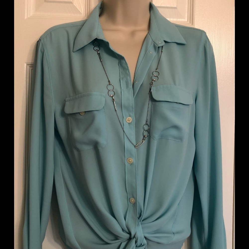 Ann Taylor Loft size S light green ladies button down blouse.